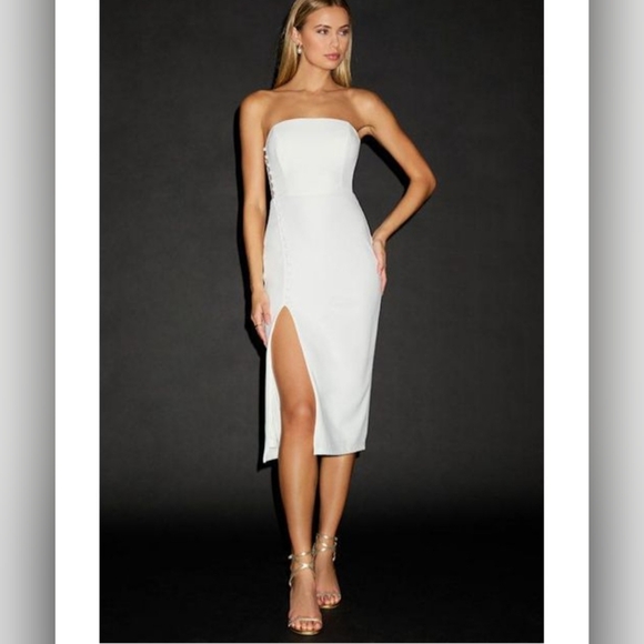 Lulus Dresses & Skirts - Lulus NWT Strapless White Midi Dress | Elegant | Side Slit | Size L